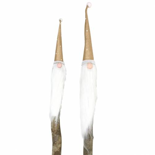 Floristik24 Sada dřevěných špuntů Gnome s plnovousem z přírodní větve Ø3 / 3,2 cm L44 / 59 cm 2ks