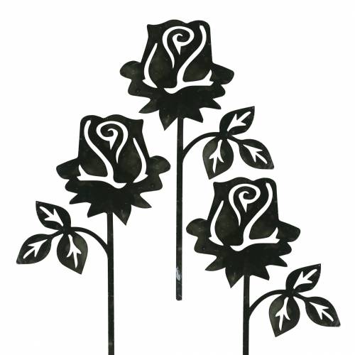 Floristik24 Kovový cvoček růže stříbrno-šedá, bílý praný kov 20cm × 11,5cm 8ks