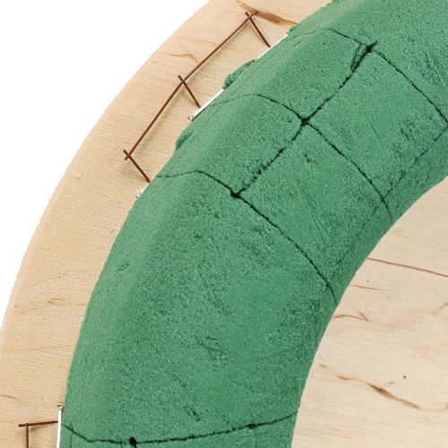 položky Květinový věnec z pěny na dřevě, mokrá květinová pěna, zelená, Ø29cm