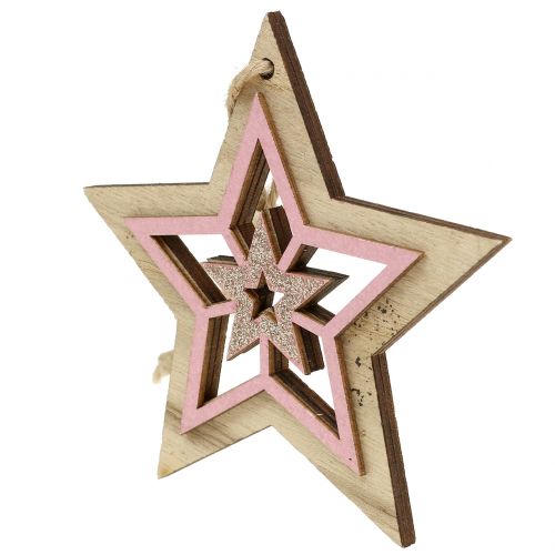 položky Dřevěná hvězda růžová, přírodní na zavěšení 10cm 6ks
