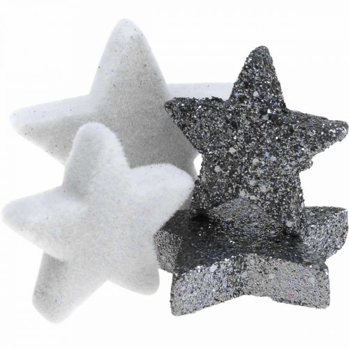 položky Bodová dekorace Vánoční hvězdy šedá/černá Ø4/5cm 40ks