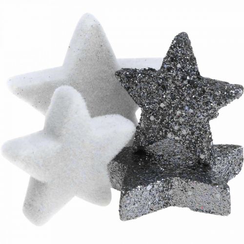 Floristik24 Bodová dekorace Vánoční hvězdy šedá/černá Ø4/5cm 40ks