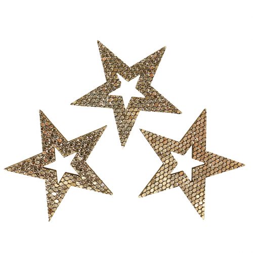 Floristik24 Dekorace dřevěná hvězda zlatá sypaná 4cm 48ks