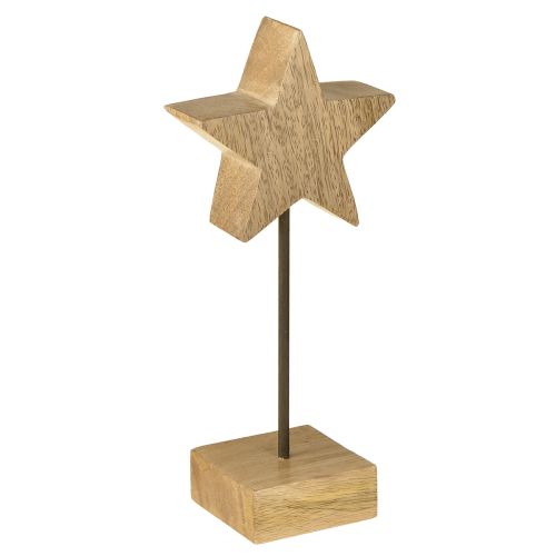 Dřevěná hvězda z přírodního dřeva na postavení, výška 23 cm, 2 ks