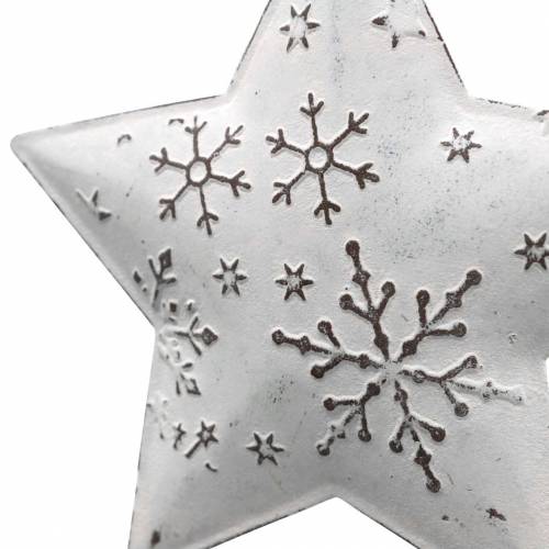 Floristik24 Dekorativní závěs hvězda a vánoční koule se sněhovými vločkami kovový bílý Ø9,5 / 7,6 cm H10 / 9,2 cm 4ks