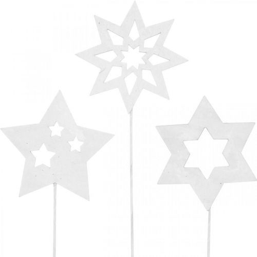Floristik24 Flower plug stars, adventní, květinová dekorace, dřevěné hvězdy přírodní, bílá, zlatý třpyt L27/28,5cm 18 kusů