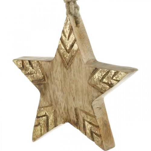 položky Hvězda mangové dřevo příroda, zlaté ozdoby na vánoční stromeček 12cm 4ks