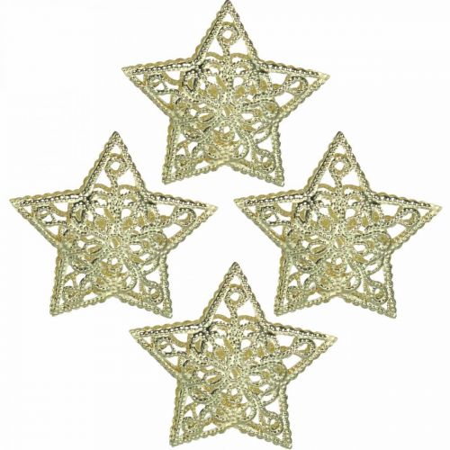 položky Bodová dekorace hvězdy, nástavec na světelný řetěz, vánoce, kovová dekorace zlatá Ø6cm 20 kusů