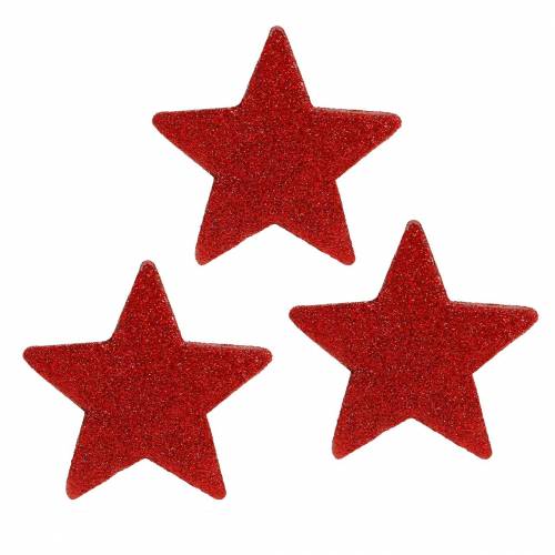 Floristik24 Dekorace na rozptyl hvězda s třpytkami 6,5cm červená 36ks