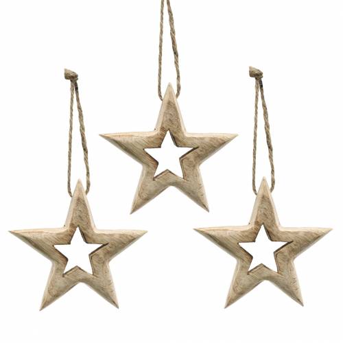 Floristik24 Dřevěné hvězdičky na zavěšení Mango dřevo 10,5–11,5 cm 8ks