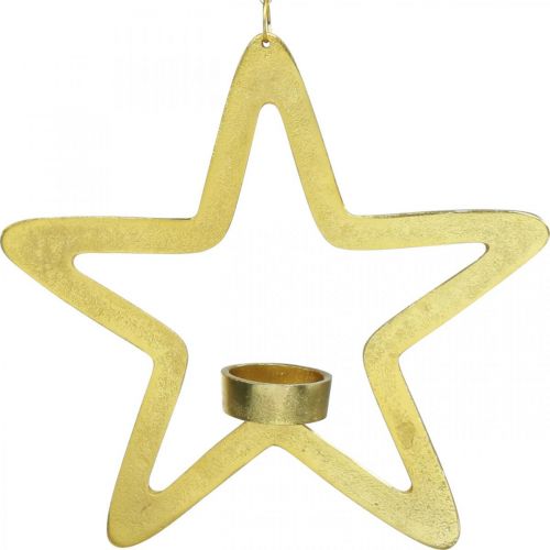 položky Dekorativní svícen na čajovou svíčku hvězda kovový k zavěšení zlatý 24cm