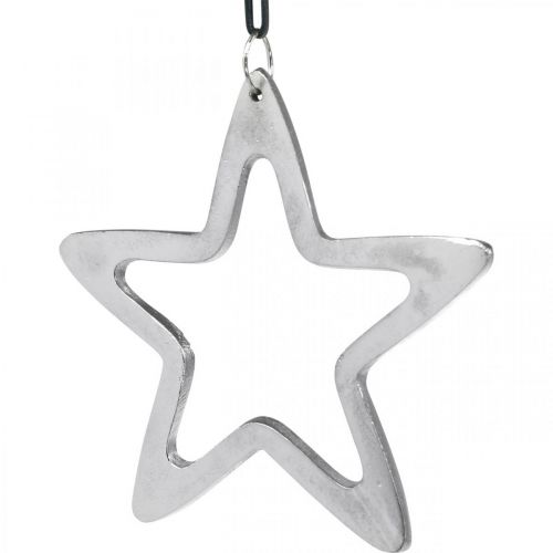 položky Kovová hvězda na zavěšení, adventní dekorace, vánoční přívěsek stříbrný 14 × 14cm
