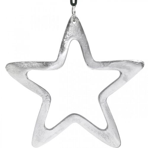 Floristik24 Kovová hvězda na zavěšení, adventní dekorace, vánoční přívěsek stříbrný 14 × 14cm