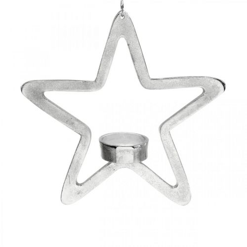 Floristik24 Dekorativní hvězda k zavěšení svícen na čajovou svíčku kovový stříbrný 20cm