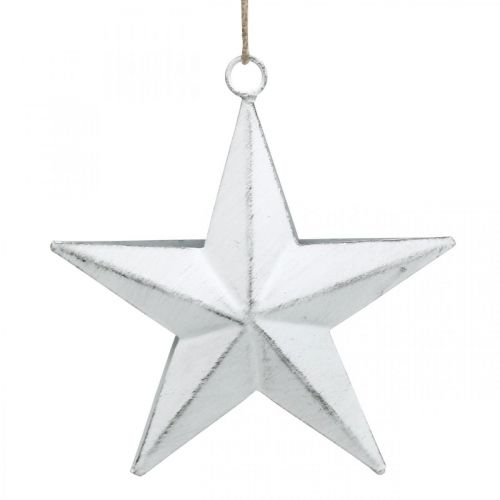 Floristik24 Kovová hvězda na zavěšení, vánoční přívěsek, adventní dekorace bílá, Shabby Chic 11 × 11cm