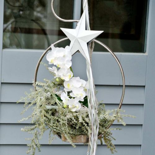 Hvězda na zavěšení, vánoční ozdoby, kovová dekorace bílá 19,5 × 18,5 cm | Floristik24.cz