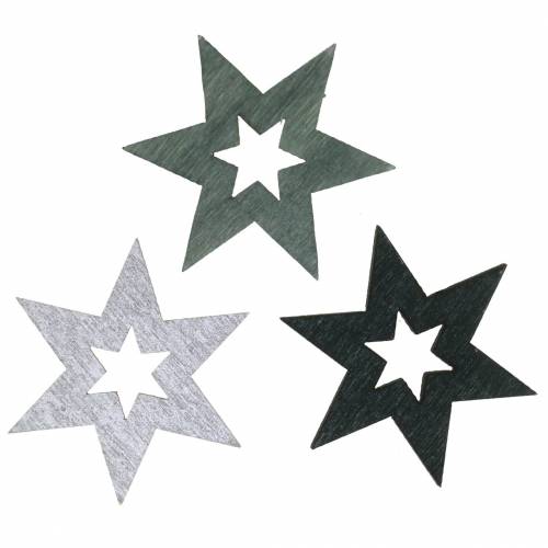 Floristik24 Dekorace sypaná hvězda černá, stříbrná, tmavě šedá assort 4cm 72ks