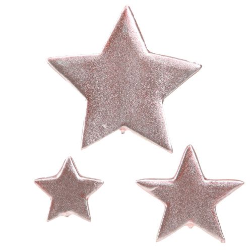 Hvězdná dekorace vánoční růžová Ø3/5/7cm – 2. volba – 44 ks