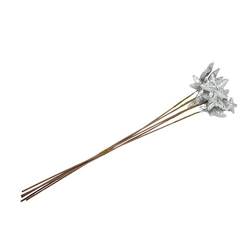 Floristik24 Hvězdičky na špejli stříbrné 60cm 5ks.