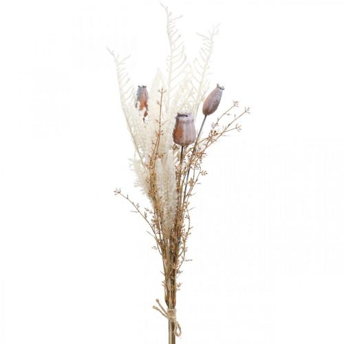 Makové tobolky deco sušené květy umělé kapradí krém 63cm