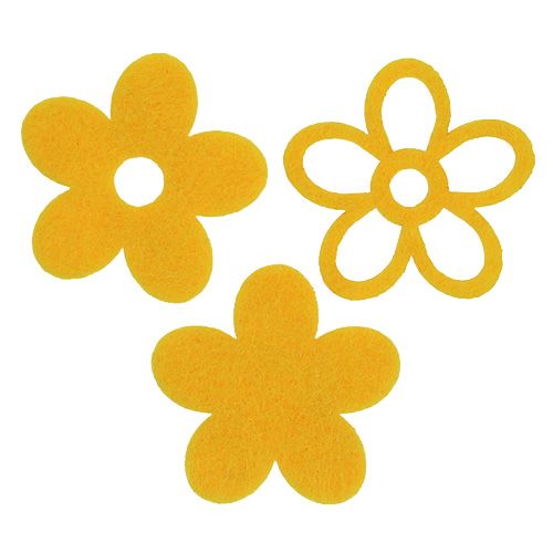 Floristik24 Bodová dekorace filc květina žlutá tříděná 4cm 72ks