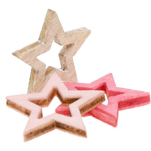 Floristik24 Deco star wood k posypu růžová, růžová, příroda 2cm 144ks