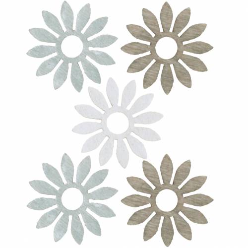 Floristik24 Scatter deco květina hnědá, světle šedá, bílé dřevěné květiny k rozptylu 144St
