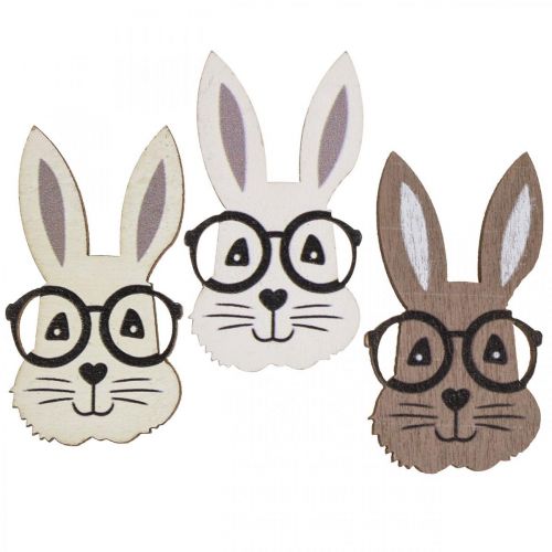 Bodová dekorace dřevěný králík s brýlemi hnědá bílá 2,5×4,5cm 48str