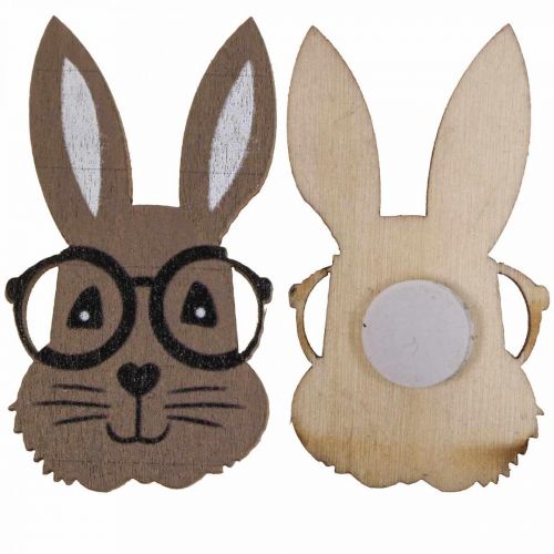 Bodová dekorace dřevěný králík s brýlemi hnědá bílá 2,5×4,5cm 48str