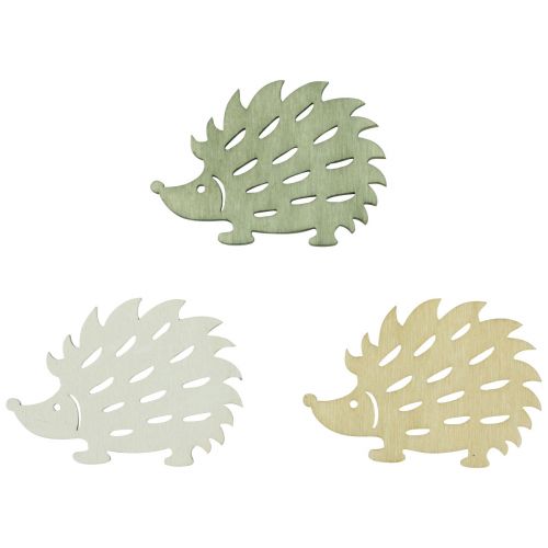 položky Bodová dekorace dřevěný ježek deco zelená hnědá bílá 4x3cm 72p