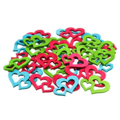 Floristik24 Bodová dekorace dřevěné srdce barevné asst. 3cm x 4cm 72 ks