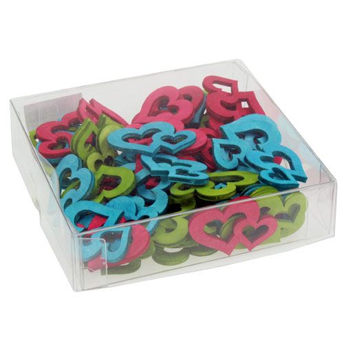 Floristik24 Bodová dekorace dřevěné srdce barevné asst. 3cm x 4cm 72 ks