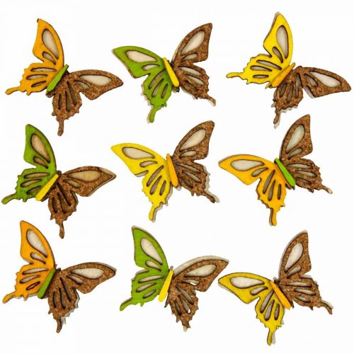 Bodová dekorace motýli dřevo zelená/žlutá/oranžová 3×4cm 24str