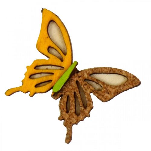 položky Bodová dekorace motýli dřevo zelená/žlutá/oranžová 3×4cm 24 ks