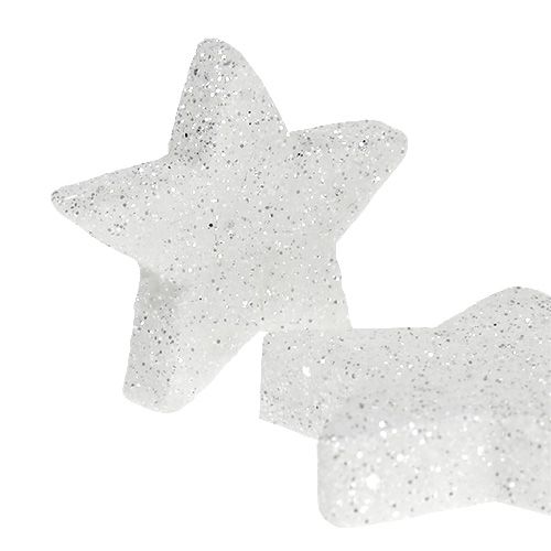 položky Bodová dekorace hvězdy bílá se slídou 4-5cm 40 ks