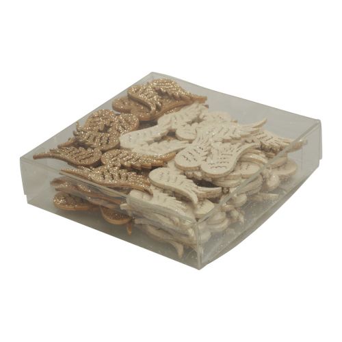 Floristik24 Bodová dekorace Vánoční dřevěná andělská křídla třpyt 3×4cm 72 ks