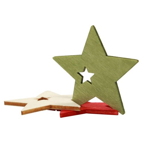 položky Bodová dekorace Vánoční dřevěné hvězdy červená přírodní zelená 5cm 72p