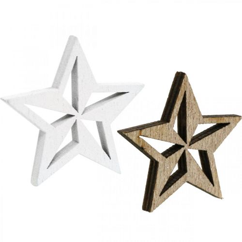 Dřevěné hvězdičky deco sypání vánoční bílá/přírodní 3,5cm 48p
