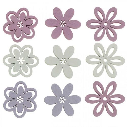 Dřevěné květiny roztroušená dekorace květy fialová/růžová/bílá Ø3,5cm 48ks