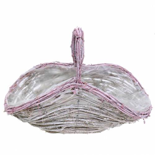 Floristik24 Květinový koš s uchem bílá-stará růže 35cm × 17cm V25cm