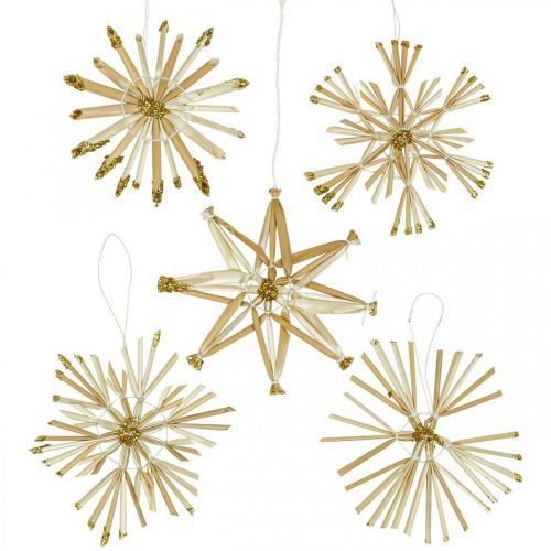 Slaměné hvězdy třpytivé zlaté Sada vánočních ozdob Ø8cm 24ks