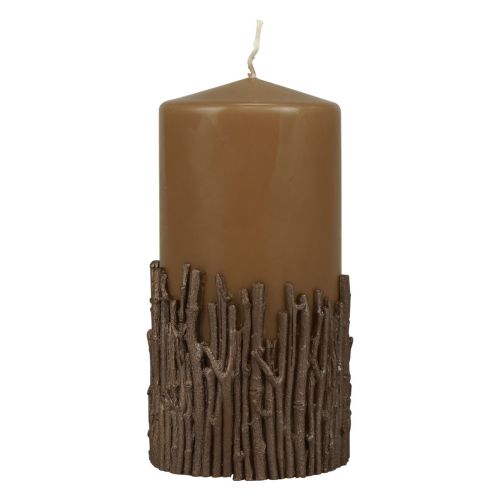 Sloupová svíčková větve dekor svíčka hnědá karamelová 150/70mm 1ks
