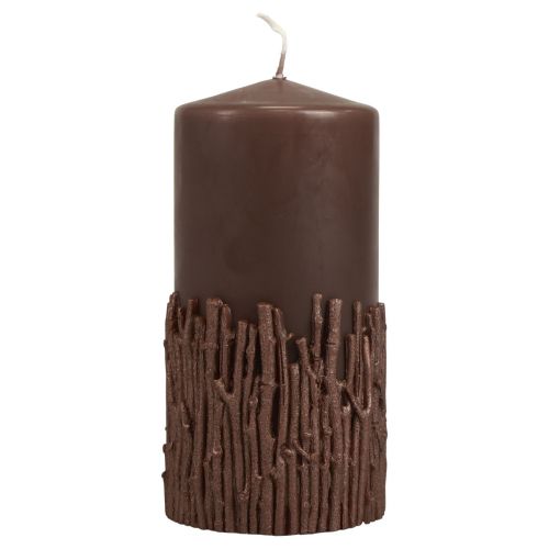 Floristik24 Sloupová svíčka větve dekor svíčka tmavě hnědá 150/70mm 1ks