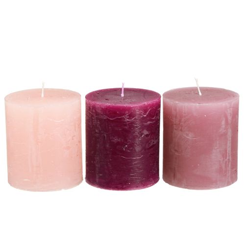 položky Sloupové svíčky jednobarevné 3 barvy Berry 70×80mm 12 ks