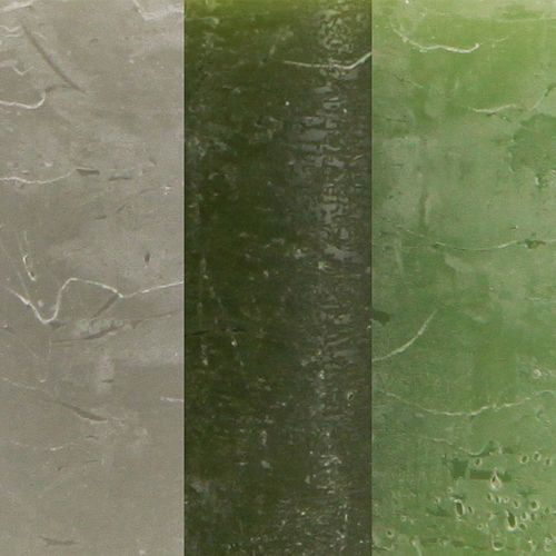 položky Sloupové svíčky jednobarevné 3 barvy zelená 70×80mm 12 ks