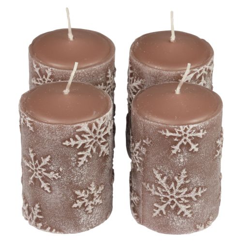 položky Pilířové svíčky růžové svíčky sněhové vločky 100/65mm 4ks
