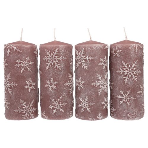 položky Pilířové svíčky růžové svíčky sněhové vločky 150/65mm 4ks
