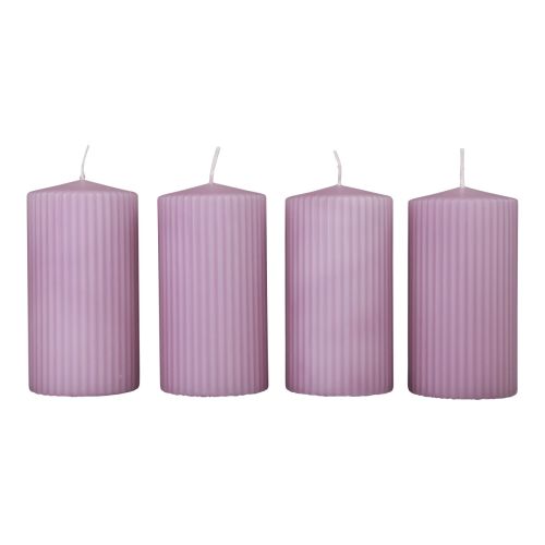 položky Pilířové svíčky lila drážkované svíčky dekorace 70/130mm 4ks