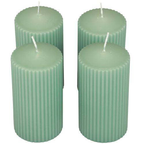 Pilířové svíčky zelené smaragdové drážkované svíčky 70/130mm 4ks