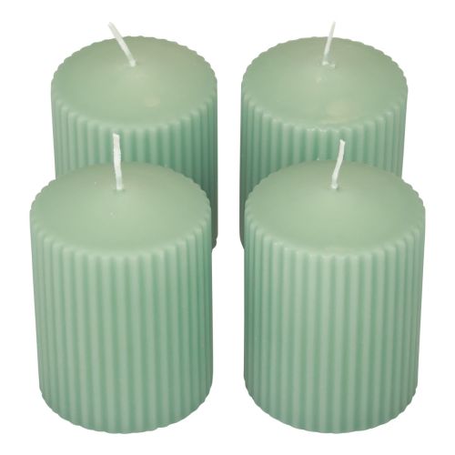 Floristik24 Pilířové svíčky zelené smaragdové drážkované svíčky 70/90mm 4ks